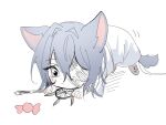  animal_ears bandage_over_one_eye bandages candy cat cat_ears cat_tail dream_catcher eoltto food grey_eyes grey_hair hecate_(path_to_nowhere) path_to_nowhere tail white_background 