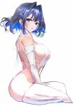  1girl absurdres black_hair blue_eyes blue_hair breasts colored_inner_hair detached_sleeves drop_earrings earrings from_side garter_straps hair_intakes highres hololive invisible_chair jewelry large_breasts looking_at_viewer meme_attire multicolored_hair ouro_kronii panties parted_lips ribbed_panties ribbed_sleeves ribbed_sweater ribbed_thighhighs short_hair sideboob sitting sleeveless sleeveless_sweater sleeveless_turtleneck solo sowon sweater thighhighs turtleneck turtleneck_sweater underwear virgin_destroyer_sweater virtual_youtuber white_background white_panties white_sweater 