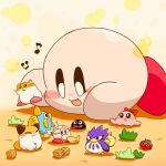 :3 :d bandana beamed_eighth_notes blush blush_stickers bow broom chuchu_(kirby) cleaning_kirby closed_eyes closed_mouth commentary_request coo_(kirby) copy_ability eighth_note fang figure gooey_(kirby) holding holding_broom kine_(kirby) kirby kirby_(series) long_tongue lying maxim_tomato musical_note nago_(kirby) no_humans on_stomach open_mouth pitch_(kirby) red_bow rick_(kirby) satojoyu simple_background smile solo star_(symbol) star_block star_print tongue tongue_out v-shaped_eyebrows white_bandana yellow_background 