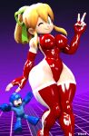  blonde_hair breasts highleg highleg_leotard highres huge_breasts impossible_clothes impossible_leotard impossible_shirt large_breasts leotard looking_at_viewer mega_man_(character) mega_man_(classic) mega_man_(series) ponytail robot robot_girl roll_(mega_man) shirt skin_tight thick_thighs thighhighs thighs tight_clothes tight_shirt wide_hips 