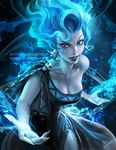  banned_artist blue_eyes blue_hair blue_lips breasts cleavage fiery_hair fire genderswap genderswap_(mtf) grey_skin hades_(disney) hercules_(disney) medium_breasts roman_clothes sakimichan sharp_teeth teeth watermark 