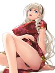  black_panties blonde_hair blue_eyes blush breasts cameltoe celia_kumani_entory china_dress chinese_clothes covered_nipples dress drill_hair hair_ornament highres large_breasts long_hair mizoro_tadashi open_mouth panties smile twin_drills underwear walkure_romanze 