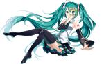  boots detached_sleeves eyedrops full_body green_eyes green_hair hatsune_miku long_hair necktie skirt smile solo thigh_boots thighhighs transparent_background twintails very_long_hair vocaloid yuzuki_kihiro 