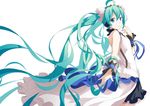  7th_dragon_(series) 7th_dragon_2020 ahoge aqua_hair bad_id bad_pixiv_id blue_eyes hatsune_miku highres long_hair masabodo simple_background solo very_long_hair vocaloid white_background 