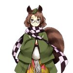  :3 animal_ears brown_eyes brown_hair clearfile futatsuiwa_mamizou glasses hands_in_opposite_sleeves haori japanese_clothes leaf leaf_on_head pince-nez raccoon_ears raccoon_tail scarf tail touhou transparent_background 