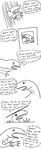  black_and_white cable claws comic dialog dinosaur door english_text humor jurassic_park monochrome movie raptor scalie text 