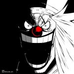 1boy aboude_art artist_name buggy_the_clown clown_nose commentary facepaint facial_hair hat instagram_logo instagram_username limited_palette long_hair looking_at_viewer male_focus one_piece open_mouth red_nose signature smile solo teeth 