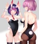  2girls back bare_shoulders blush breasts fate/grand_order fate_(series) highres large_breasts looking_at_viewer mash_kyrielight multiple_girls playboy_bunny sabi1234 short_hair shuten_douji_(fate) smile thighs 