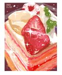  border cake cake_slice dated dessert food food_focus fruit icing leaf matsuyama_kojika no_humans original still_life strawberry strawberry_shortcake white_border 