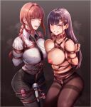  2girls arms_behind_back asymmetrical_docking bdsm black_necktie black_pants bondage bound bound_arms bound_legs bound_wrists braid braided_ponytail breast_press breasts business_suit chainsaw_man code:074 femdom formal highres makima_(chainsaw_man) mato_seihei_no_slave multiple_girls necktie nipples office_lady panties panties_under_pantyhose pants pantyhose red_hair red_rope restrained ringed_eyes rope shibari shibari_over_clothes shirt shirt_tucked_in suit symmetrical_docking underwear white_shirt yamashiro_ren yellow_eyes 
