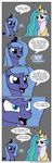  blue_eyes blue_hair comic crown cup dialog duo english_text equine evil female friendship_is_magic gold hair horn levitation magic mammal multi-colored_hair my_little_pony necklace princess_celestia_(mlp) princess_luna_(mlp) purple_eyes sharp_teeth sibling sisters tea tea_cup teeth text teygrim winged_unicorn wings 