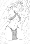 alien big_breasts breasts clothed clothing digital_drawing_(artwork) digital_media_(artwork) female foot_ninja15 hi_res humanoid line_art mask monochrome nitoma skimpy_swimwear solo tribal unfinished