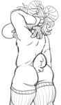anthro butt clothing fur hair hand_behind_head horn legwear legwear_only male mammal monochrome mostly_nude nipples rear_view simple_background solo standing tagme tail unknown_artist unknown_species white_background