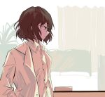  1other androgynous bespectacled black_eyes black_hair buttons chinese_commentary closed_mouth collared_shirt commentary_request enraku_tsubakura glasses highres lab_coat len&#039;en long_sleeves mxx33 open_clothes open_collar other_focus shirt short_hair solo upper_body white_shirt 