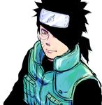  1boy artist_request black_hair facial_mark flak_jacket forehead_protector headband konohagakure_symbol looking_at_viewer lowres male male_focus naruto naruto_shippuuden one-eyed one_eye red_eyes sharingan short_hair simple_background soda_(wilkinsontansan) solo spiked_hair uchiha_obito white_background 