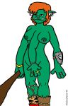 2002 3_arms bracelet breasts club_(weapon) dungeons_and_dragons fangs forgotten_realms green_body green_skin hair hand_over_crotch hasbro jewelry melee_weapon multi_arm multi_limb rancid red_hair teeth underbite weapon wizards_of_the_coast