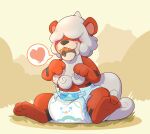 &lt;3 3_toes ambiguous_gender blush bodily_fluids chest_tuft clothing covered_eyes cuddlehooves diaper drooling feet feral grass hi_res hisuian_form hisuian_growlithe nintendo paws plant pokeball pokeball_in_mouth pokemon pokemon_(species) regional_form_(pokemon) saliva sitting solo spread_legs spreading stripes toes tuft underwear