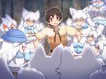 2023 4:3 5_fingers alternate_version_at_source animal_humanoid arctic_fox_(kemono_friends) arm_grab biped black_hair blue_bottomwear blue_bow blue_clothing blue_handwear blue_hat blue_headwear blue_mittens blue_skirt blush bodily_fluids bottomwear bow_(feature) bow_accessory bow_ribbon breath_cloud brown_eyes canid canid_humanoid canine canine_humanoid captain_(kemono_friends) clothed clothing coat colored cute_fangs detailed_background digital_media_(artwork) eyelashes eyes_closed female fingers fluffy fluffy_tail forest fox_humanoid front_view fully_clothed fur gloves group hair hair_over_eyes hand_on_arm handwear hat headgear headwear hi_res holding_clothing holding_hat holding_headgear holding_headwear holding_object human humanoid humanoid_hands inner_ear_fluff kemono kemono_friends large_group legwear light_body light_skin long_hair looking_at_another male mammal mammal_humanoid mittens mo23 monotone_body monotone_ears monotone_fur monotone_hair monotone_tail neck_bow open_mouth open_smile outside paw_pose pink_tongue plant pose pupils shaded shirt short_hair skirt smile snow standing surrounded sweat sweatdrop tail tan_clothing tan_shirt tan_topwear tongue topwear tree tuft white_body white_clothing white_coat white_fur white_gloves white_hair white_handwear white_inner_ear white_inner_ear_fluff white_legwear white_tail white_topwear yellow_bow yellow_eyes
