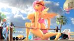 3d_(artwork) absurd_res anthro anthrofied big_breasts big_butt blue_body blue_feathers breasts butt clothing cloud digital_media_(artwork) dumbbell duo equid equine feathers female fluttershy_(mlp) friendship_is_magic hair hasbro hat headgear headwear hi_res looking_at_viewer looking_back looking_back_at_viewer mammal my_little_pony nipples nude outside pegasus pink_hair rainbow_dash_(mlp) thick_thighs umbrella weights whiteskyline wings