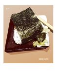  border chopsticks dated food food_focus matsuyama_kojika no_humans onigiri original pickle rice still_life white_border 
