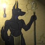 1:1 2006 ankh anubian_jackal anubis bottomwear canid canine canis clothed clothing deity egyptian_mythology einhain fire jackal loincloth mammal middle_eastern_mythology mythology navel topless torch