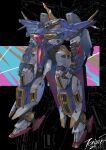 absurdres arms_at_sides bawoo clenched_hands dated full_body green_eyes gundam gundam_zz highres mecha mobile_suit niao_san_shi no_humans one-eyed redesign robot science_fiction signature solo standing 