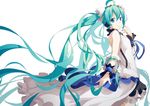  7th_dragon_(series) 7th_dragon_2020 ahoge aqua_hair blue_eyes hatsune_miku highres long_hair masabodo revision simple_background solo very_long_hair vocaloid white_background 