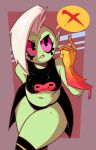 absurd_res alien alien_humanoid bottomwear breasts clothed clothing dabbledraws disney female freckles gloves green_body green_skin hair handwear hi_res humanoid humanoid_pointy_ears legwear lord_dominator midriff navel noseless not_furry pink_sclera sleeveless solo speech_bubble thick_thighs thigh_highs topwear wander_over_yonder white_hair wide_hips