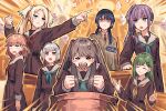  &gt;_&lt; 6+girls anger_vein aqua_neckerchief blonde_hair blue_hair brown_dress brown_hair brown_jacket clenched_hand closed_eyes courtroom dress emphasis_lines fujishima_megumi furukawa_wanosuke green_hair grey_hair hair_ornament hairclip hasu_no_sora_school_uniform highres hinoshita_kaho jacket jitome link!_like!_love_live! long_hair long_sleeves love_live! low_twintails multiple_girls murano_sayaka neckerchief necktie open_mouth orange_hair osawa_rurino otomune_kozue parted_bangs parted_lips pointing pointing_at_another purple_hair red_neckerchief red_necktie sachi_oogami sailor_collar school_uniform shaded_face sharp_teeth short_hair sleeve_cuffs swept_bangs teeth twintails upper_body white_sailor_collar winter_uniform yellow_neckerchief yugiri_tsuzuri 