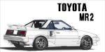  car highres motor_vehicle no_humans original shadow simple_background sports_car toyota_mr2 toyota_mr2_aw11 vehicle_focus vehicle_name wheel white_background white_car yuuzo 