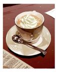  border cafe coffee coffee_mug cream cup drink food food_focus matsuyama_kojika menu mug no_humans original saucer spoon still_life table white_border 