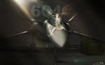  absurdres aircraft airplane angel_wings barefoot brown_hair dress fighter_jet highres jet military military_vehicle original sentou_yousei_yukikaze shiika_sadamasa sitting solo wings 