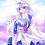  alternate_costume asahina blue_eyes detached_sleeves gradient_hair hat letty_whiterock multicolored_hair snow solo touhou 