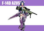  ace_combat aircraft airplane animal_ears bipod blue_hair cosmic_&amp;_funny_(idolmaster) cow_ears cow_horns f-14_tomcat ganzyu_i gun horns idolmaster idolmaster_(classic) mecha_musume missile miura_azusa rifle scope smile sniper_rifle solo weapon 