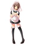  apron bad_id bad_pixiv_id bangs black_legwear brown_eyes garters heart heart_hands high_heels highres legs maid maid_headdress moe_moe_kyun! nagato_yuki parody sarekoube shoes short_hair silver_hair solo suzumiya_haruhi_no_yuuutsu thighhighs 