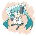  :3 =_= aqua_hair armpits chibi chibi_miku dog hamo_(dog) hatsune_miku minami_(colorful_palette) sleeping thighhighs twintails vocaloid 