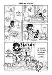  2girls cirno comic flying food fruit greyscale hakurei_reimu hard_translated highres kotatsu mandarin_orange melting monochrome multiple_girls satou_yuuki shouji sliding_doors table touhou translated 