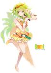  \m/ belt goggles green_eyes green_hair gumi headphones high_heels highres shell_(shell518) shoes skirt smile solo vocaloid 