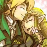  1girl artist_request blonde_hair couple earrings gloves hat hetero hug jewelry link lowres pointy_ears princess_zelda source_request the_legend_of_zelda the_legend_of_zelda:_twilight_princess tiara 