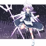  blue_eyes hat highres letty_whiterock polearm purple_hair shimanaka_arihito short_hair solo spear touhou trident weapon wings 