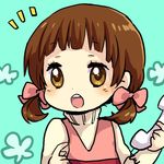  bad_id bad_pixiv_id blush brown_eyes brown_hair chibi child corded_phone doujima_nanako hair_ribbon open_mouth persona persona_4 phone ribbon short_hair short_twintails solo sweater tayako turtleneck twintails 