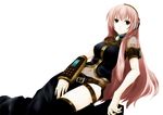  bad_id bad_pixiv_id black_skirt headset long_hair long_skirt maruishi matsu_(artist) megurine_luka navel necktie pink_hair side_slit skirt solo thighhighs vocaloid 