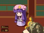  blueberry_(5959) book chair chibi derivative_work fake_screenshot gravity_gun half-life half-life_2 hat heads-up_display library number_pun parody patchouli_knowledge pov purple_hair reading sitting solo touhou translated voile |_| 