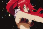  animated animated_gif bikini_top bouncing_breasts breasts cleavage finger_gun fingerless_gloves gloves hair_ornament hairclip large_breasts long_hair one_eye_closed pieces_of_sweet_stars pointing red_hair scarf skull_hair_ornament solo star tengen_toppa_gurren_lagann underboob winking_(animated) yellow_eyes yoko_littner 