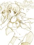  bike_shorts groin gundam gundam_build_fighters gundam_build_fighters_try hoshino_fumina jacket kannagi_kaname md5_mismatch midriff monochrome navel ponytail sketch sports_bra winning_gundam 