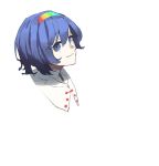  1girl blue_eyes blue_hair closed_mouth dauchimk_1 hairband looking_at_viewer multicolored_hairband portrait simple_background solo tenkyuu_chimata touhou white_background 