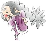  1boy black_eyes chinese_clothes facial_hair fighting_stance from_side grey_hair long_hair lowres martial_arts master_mantis mustache official_art old old_man open_mouth pants purple_footwear purple_pants red_nose takeuchi_kou third-party_source warioware warioware:_get_it_together! 