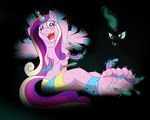  anthro anthrofied bdsm blush bondage bound breasts caroo clothing equine fangs feather female friendship_is_magic glowing green_eyes horn laugh levitation mammal my_little_pony navel nipples paintbrush princess_cadance_(mlp) purple_eyes queen_chrysalis_(mlp) ring shadow smile sparkle tears tickling winged_unicorn wings 