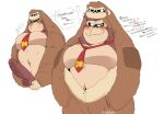 anthro balls blush blush_lines bodily_fluids clothing donkey_kong_(series) erection genitals hi_res hyaku_(artist) kong male mammal mostly_nude muscular muscular_male necktie necktie_only nintendo nude nude_male onesie onesie_open penis primate solo sweat sweatdrop