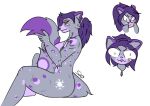 anthro blep felid female fur hair mammal pantherine ponytail savo simple_background smile snow_leopard solo tail tail_hug tongue tongue_out